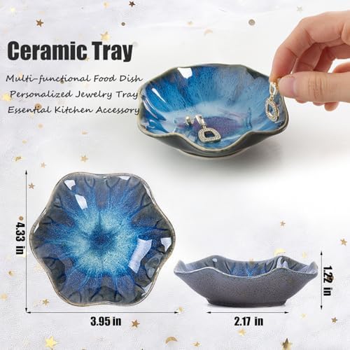 Jewelry Tray,Ring Dish,Ceramic Trinket Tray,Key Bowl,Decorative Plate,Necklace Earrings Ring Holder for Mom Friends Sister Daughter (Dark Blue) - Image 6