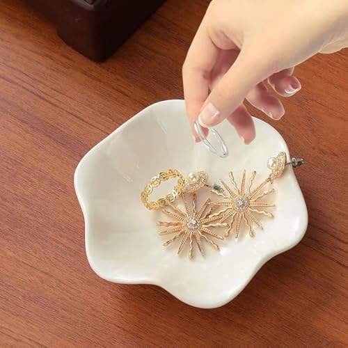 2 Pack Lotus Leaf Shape Ceramic Jewelry Tray - White, Pink - Image 3