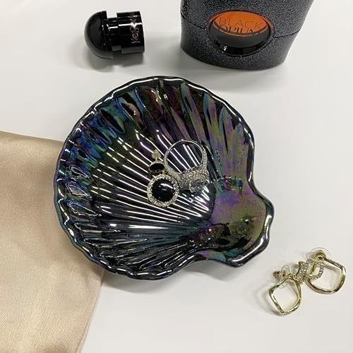 Shell Jewelry Dish Tray, Ceramic Trinket Tray Clamshell Jewelry Organizer Dish, Ring Holder Dish Room Decor, Mother's Day Valentine's Friendship Christmas Birthday Gifts for Women (Multicolor Black) - Image 4