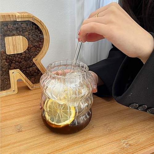 Ribbed Glassware Water Tumbler, Stripe Bubble Glasses Tumbler, Aesthetic Ripple Glass Tumbler,Cute Glass Tumbler for Iced Coffee Juice Drink Milk Tea,Beer, Coctail (Big Stripes Mouth) - Image 5