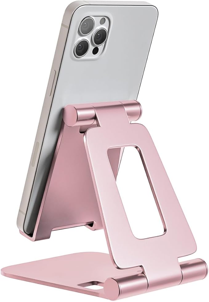 Cell Phone Stand for Desk Phone Holder Foldable Portable Adjustable Cradle Dock Compatible with iPhone 15 14 13 Pro Max, iPhone 12 11 Plus SE XS XR 8 7, Office Desk Travel Accessories, Pink