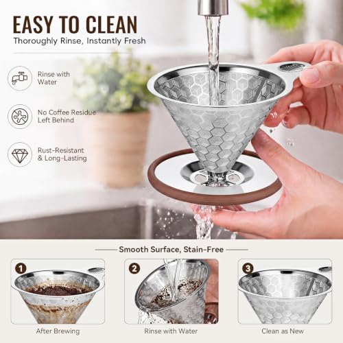 Pour Over Coffee Dripper, Triple-Layer Stainless Steel 800-Mesh Filter #4 - Image 5