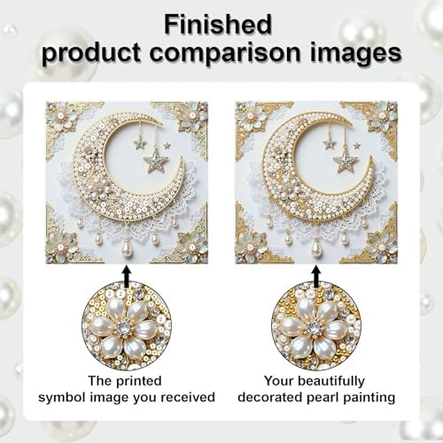 Pearl Art Kits Painting for Adults, DIY Mindfulness Therapy with Framed Canvas and Tools, Beginner Wall Decor-Moon - Image 6