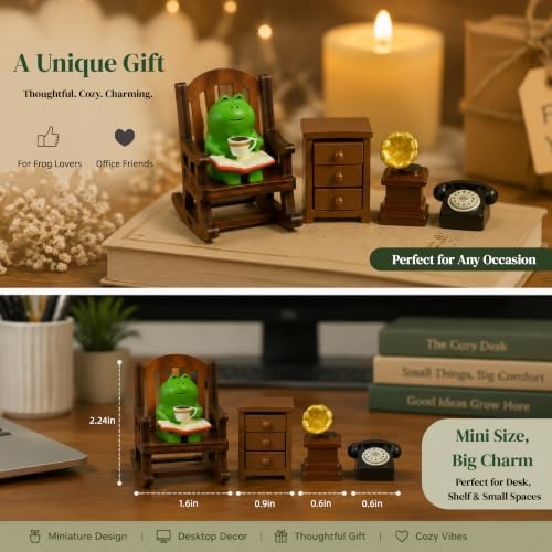 Miniature Frog Desk Decor Set, Cozy Vintage Scene Figurine for Office - Image 2