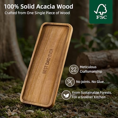 Best Dad Ever Wooden Tray, Rectangular Wood Serving Tray Decorative Tray for Coffee Table, Snacks, Drinks, Home Decor (11.4 x 4.1 x 0.6 in) - Image 7