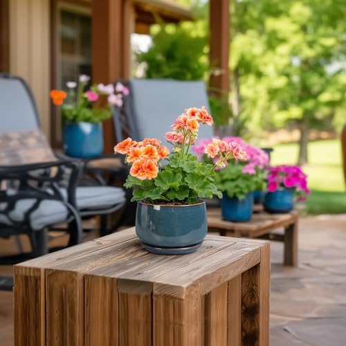 G EPGardening Ceramic Pots for Plants - 4 inch Plant Pots for Indoor Outdoor, Small Planter with Drainage Hole & Tray, Modern Succulent Pots, Round Planter, Office Decor, Home Gifts, Retro Blue - Image 4