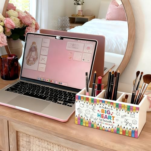 Teacher Pen Pencil Holder for Desk, Teacher Appreciation Gifts, It Takes a Big Heart to Help Shape Little Minds Wooden Box Sign Decorations for Office Classroom Desk Tabletop - Image 5