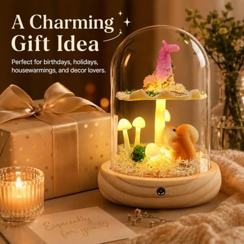 QUELIEN Mushroom Lamp in Glass Dome,Mushroom Gifts for Women - Warm LED Night Light for Bedroom Decor,Birthday Party Decorations,Ideal Birthday Gift Valentines Gift - Image 6