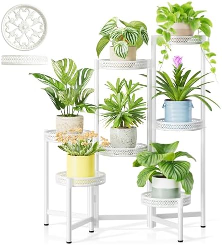 7 Tier Plant Stand Indoor Outdoor, Corner Tiered Plant Stands, Planter Display Rack for Multiple Plants, Wrought Iron Flower Stand, Folding Tall Plant Rack Shelf for House Patio Garden - WhiteWave by Unknown