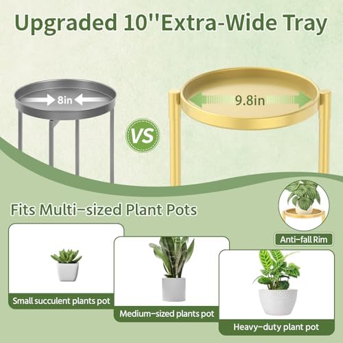LASZOLA Plant Stand Indoor with 10 Inch Large Metal Tray, 5 Tier Gold - Image 3