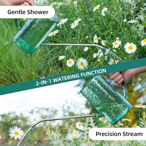 Watering Can for Indoor Plants, Water-Ripple Design Small Plastic Plant Watering Can with Long Spout and Detachable Shower Head for Houseplants, Flowers, and Succulents, 34oz, Forest Green - Image 4