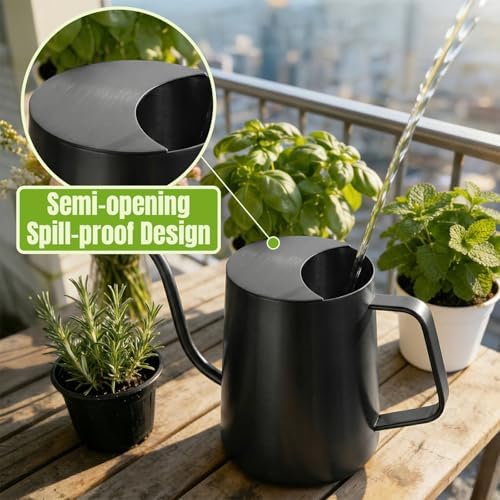 Watering Can Indoor Plants, 34oz Stainless Steel Long Spout, Black - Image 4