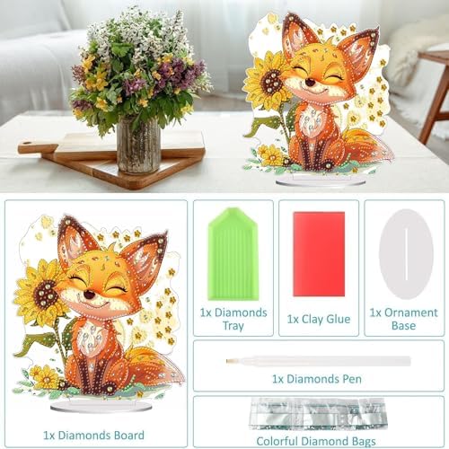 Diamond Painting Kits for Adults Beginners, 5D Full Drill Fox Crystal Art Desktop Ornament, DIY Single Sided Home Office Desk Decor, Creative Craft Gift Set with Tools - Image 3
