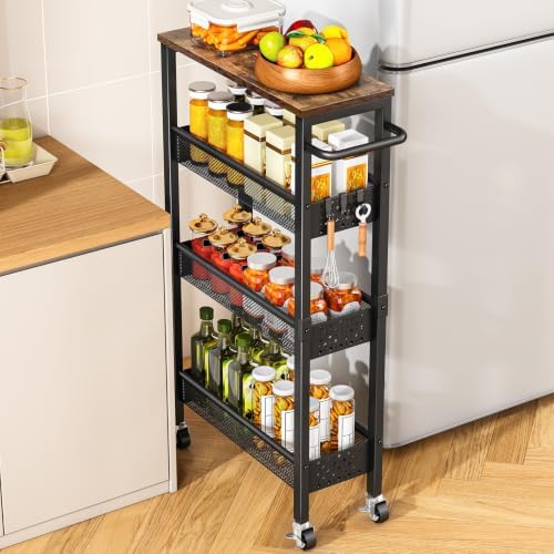 Vivihomety 4-Tier Slim Utility Rolling Laundry Cart with Wheels, Metal by EndlessStorage