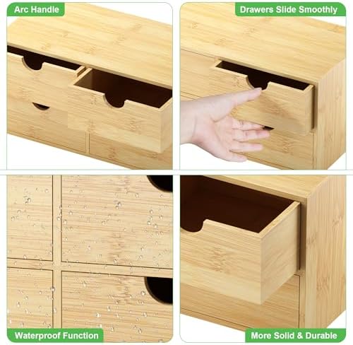 Bamboo Desk Organizer with Drawers, Desktop Storage Box for Office Supplies - Image 5