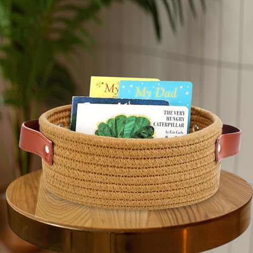 ABenkle Small Storage Basket, Mini Cotton Rope Storage Bin, Cute Tiny Shelf Baskets, Boho Decorative Toy Organizer for Nursery, Spa, Empty Gift Basket - XS, Brown - Image 3