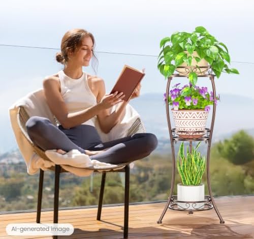LASZOLA 3 Tiers Metal Corner Plant Flower Stand Tall Indoor Outdoor, Bronze - Image 2