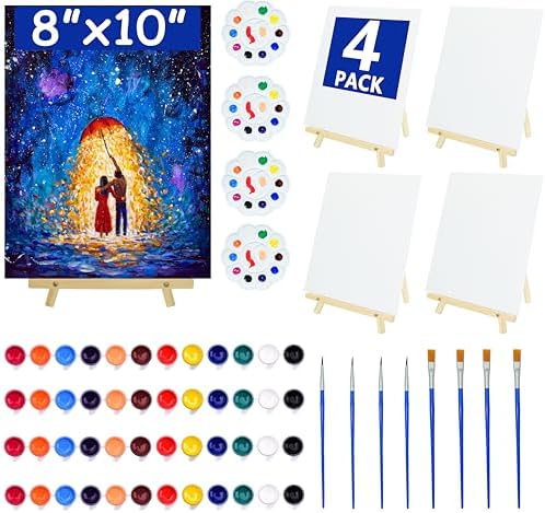 4 Pack Paint and sip Kit for Adults, 8x10 Inch Canvas Painting Kit by Unknown
