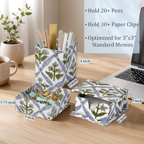 Ridhi Light Steel Blue Block Print Office Desk Organizer Pen & Note Holder - Image 2