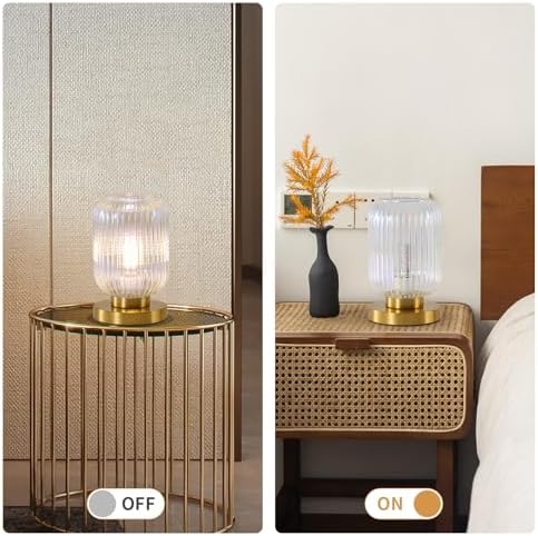 Colorful Glass Table Lamp,Vintage Gold Base Ribbed Bedside Lamp - Image 4