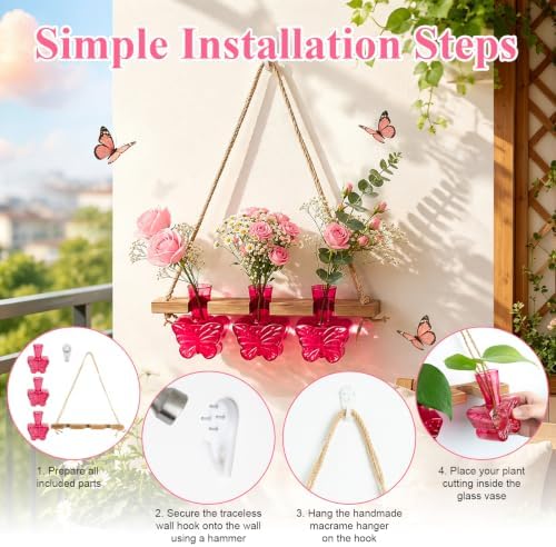 XXXFLOWER Plant Propagation Station Wall Hanging Butterfly Shaped Vase Pink - Image 3