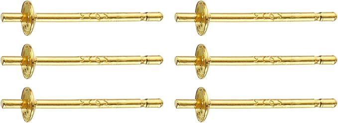 uxcell 3 Set 925 Sterling Silver Earring Posts, Pearl Cup Pad Earring Stud Blanks for DIY Earrings Jewelry Making Findings, Gold Plated, 2.5mm/0.1" Cup Size