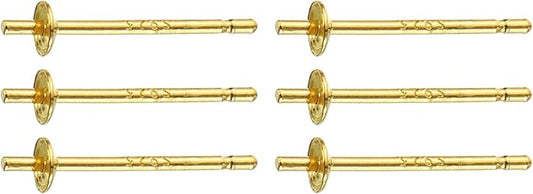 uxcell 3 Set 925 Sterling Silver Earring Posts, Pearl Cup Pad Earring Stud Blanks for DIY Earrings Jewelry Making Findings, Gold Plated, 2.5mm/0.1" Cup Size