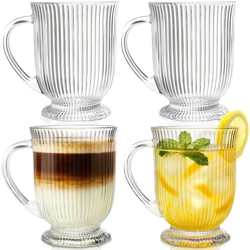 4 Pack Glass Coffee Mugs with Handle, 16 Oz by Jowgut