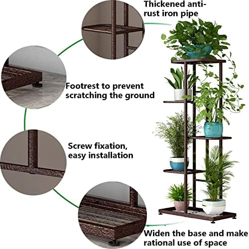 LINZINAR 5 Tier Plant Stand Indoor Outdoor Metal Flower Pot Display Shelf - Image 5