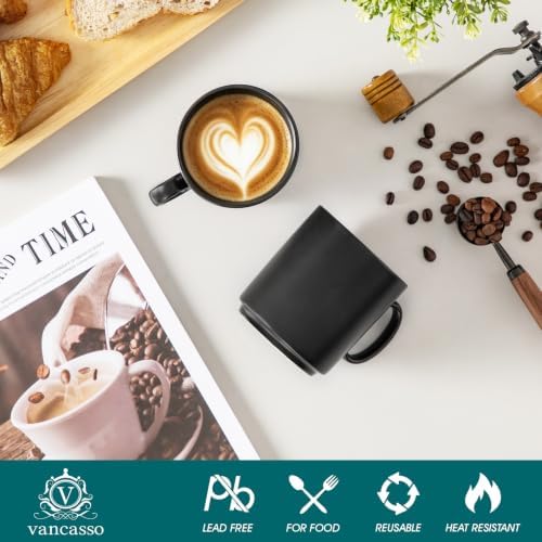 vancasso Porcelain Coffee Mugs Set of 6, 12 Oz Black Coffee Cups for Latte, Cappuccino, Tea & Hot Cocoa, Sleek Modern Café Style for Home, Office & Coffee Bar, Microwave & Dishwasher Safe - Image 3
