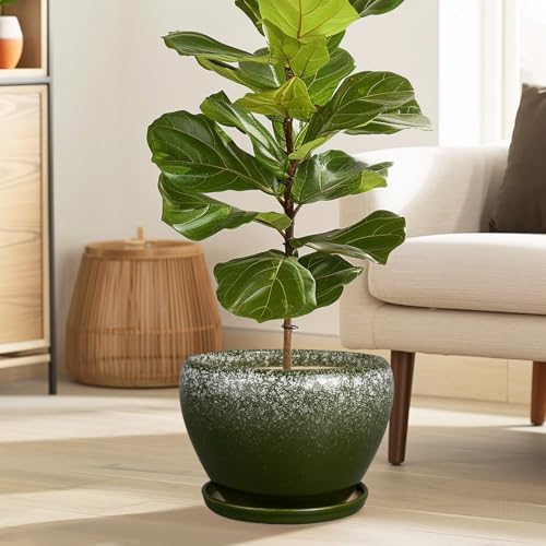 Ceramicfor 10 Inch Planter Pot, Ceramic Pots for Plants, Dark Green - Image 2