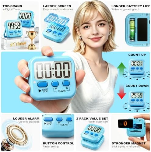 Antonki 2 Pack Digital Timer for Kids Classroom Kitchen Timers for Cooking - Image 4