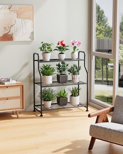 Kitsure Metal Plant Stand Indoor & Outdoor, 27" Wide - 3 Tier, Black - Image 4