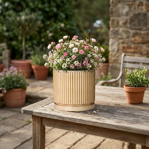 Ceramic Planter, 6 Inch Plant Pot, Pots for Plants with Tray, Beige - Image 6