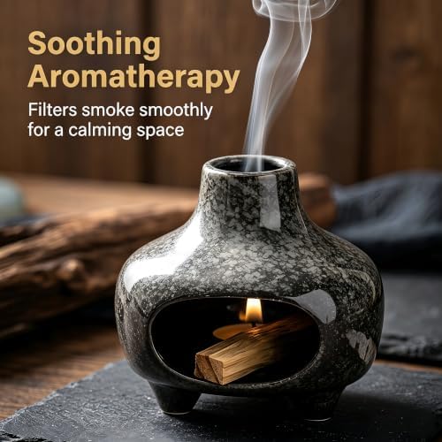Ceramic Palo Santo Holder Incense Burner,Handcrafted Chiminea Incense Cone Holder Burner Wood Sticks,Ash Catcher,Aromatic Home Decor for Spiritual Rituals,Yoga,Meditation (White, 4*4*4INCH) - Image 3