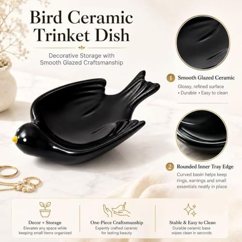Bird Ceramic Trinket Dish Ring Tray for Entryway Vanity Table Decor - Image 2