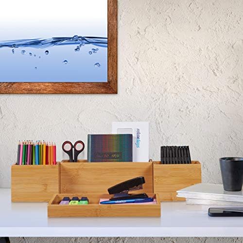 Relaxdays Desk Organiser, Set of 4, Pen Holder, Bamboo Tray, Pen Tray, for Office Utensils, Letters, Natural - Image 2