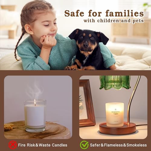 Funistree Green Candle Warmer Lamp with Timer, Dimmable Flower Candle Lamp Warmer, Vintage Christmas Birthday Gifts for Women, Mom, Female Friend, Aromatic Candle Light for Yankee Candles - Image 4