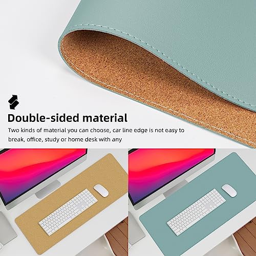 AFIING Leather Desk Pad Protector, 47" x 17" Large Desk Mat with Natural Cork & PU Leather, Mouse Pad, Non-Slip, Waterproof Desk Writing Pad for Office and Home (Light Blue) - Image 4