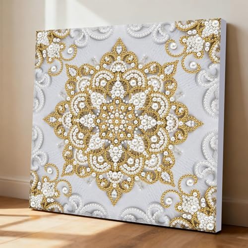 Pearl Art Kits Painting for Adults, DIY Mindfulness Therapy with Framed Canvas and Tools, Beginner Wall Decor-Mandala03 by Artiphile