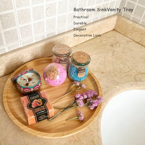 Wood Vanity Tray, Bathroom Counter Solid Bamboo Organizer, Toilet Tank Top Wooden Serving Plate for Dinner Tea Coffee (Natural Bamboo Color, 9.8 x 9.8 inch) - Image 5