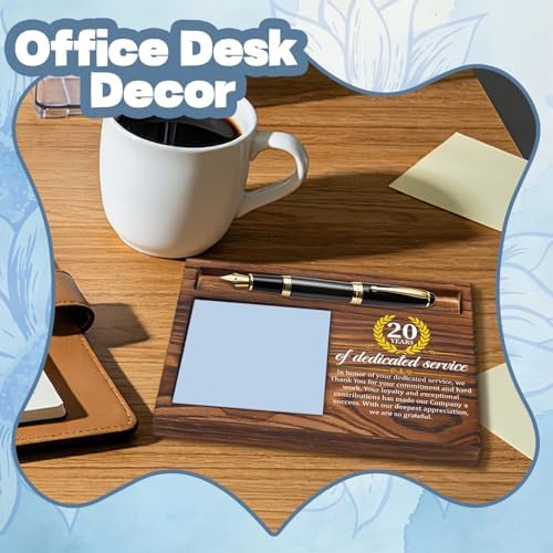 FOUGSTA 20 Years of Dedicated Service Wooden Note Pen Holder, Work Anniversary Appreciation Gift for Project Team, Thank You Desk Accessory for Employee, 16.5 x 12 x 1.5 cm, XXN69 - Image 3