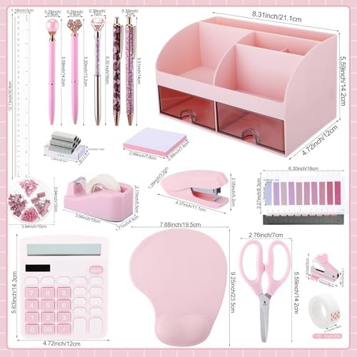 Feifeiya 18 Pack Pink Office Supplies Desk Accessories for Women - Image 2