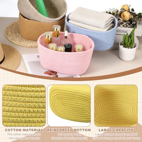 uxcell Small Woven Basket, 8.3x5.9x4.7 Inch Rectangular Rope Basket Decorative Gift Chest Box Cute Mini Woven Storage for Organizing Shelf Storage Bedroom Home Decor, Yellow - Image 3