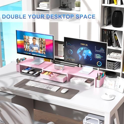 gianotter Dual Monitor Stand Riser With Drawer and 2 Pen Holders - Image 5