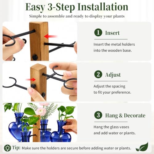 Plant Terrarium Propagation Station with 4 Heart Glass Vases - Deep Blue - Image 3