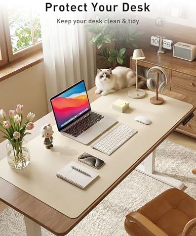 Aothia Faux Leather Desk Mat - Large Mouse Pad, Non-Slip PU Leather Blotter, Waterproof Writing Surface for Office and Home (Beige, 42" x 17") - Image 3