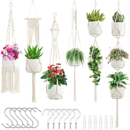 SFENNGPET Macrame Plant Hangers, 6Pack Hanging Planters for Indoor Plants by SFENNGPET