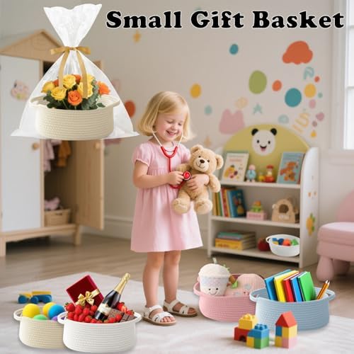 Cream Woven Rope Basket,Baby Gift Basket with Bag & Ribbon - Image 4
