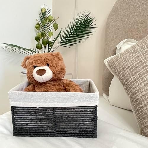 GYASVWU Hand-Woven Paper Rope Storage Baskets,Rectangular Wicker Baskets for Organizing,Decorative Woven Basket for Storage,Shelf Basket for Living Room,Storage Baskets for Pantry (Black - Large) - Image 5